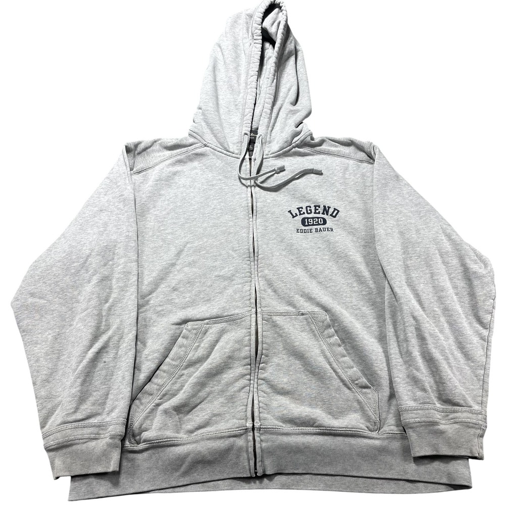 VTG Eddie Bauer Hoodie Mens Large Gray Legend 1920 Full Zip Fleece Sweatshirt